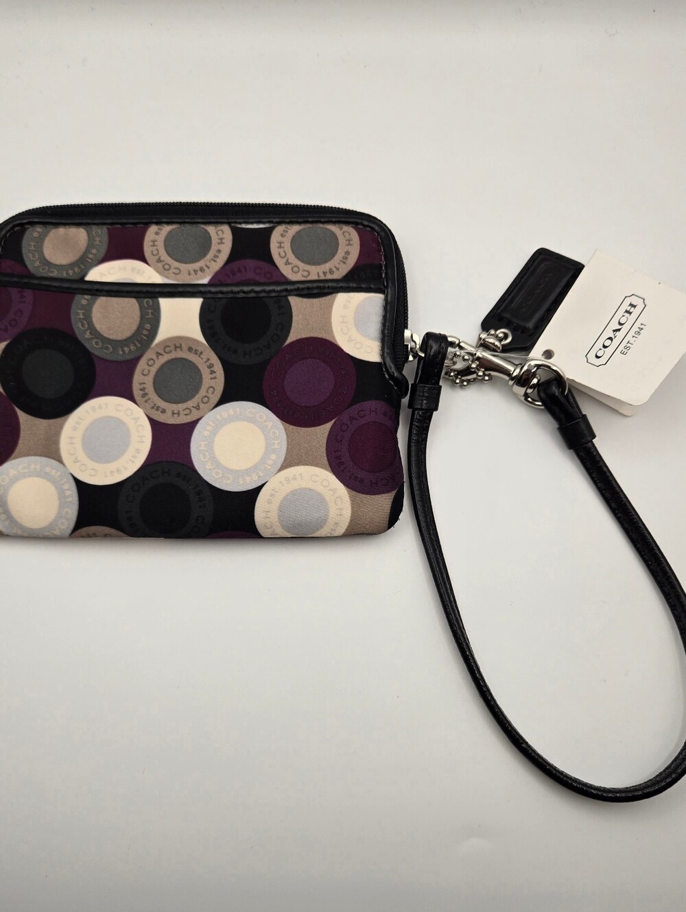 Coach Madison Signature Circle SM Zip Around Wristlet Purple Green Black Cream - Picture 6 of 10
